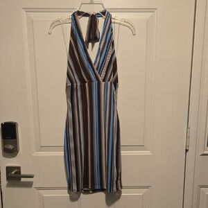 Windsor Blue and Brown Striped Backless Dress